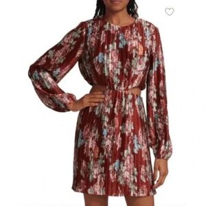 Wayf Rust Floral Pleated Cutout Mini Dress